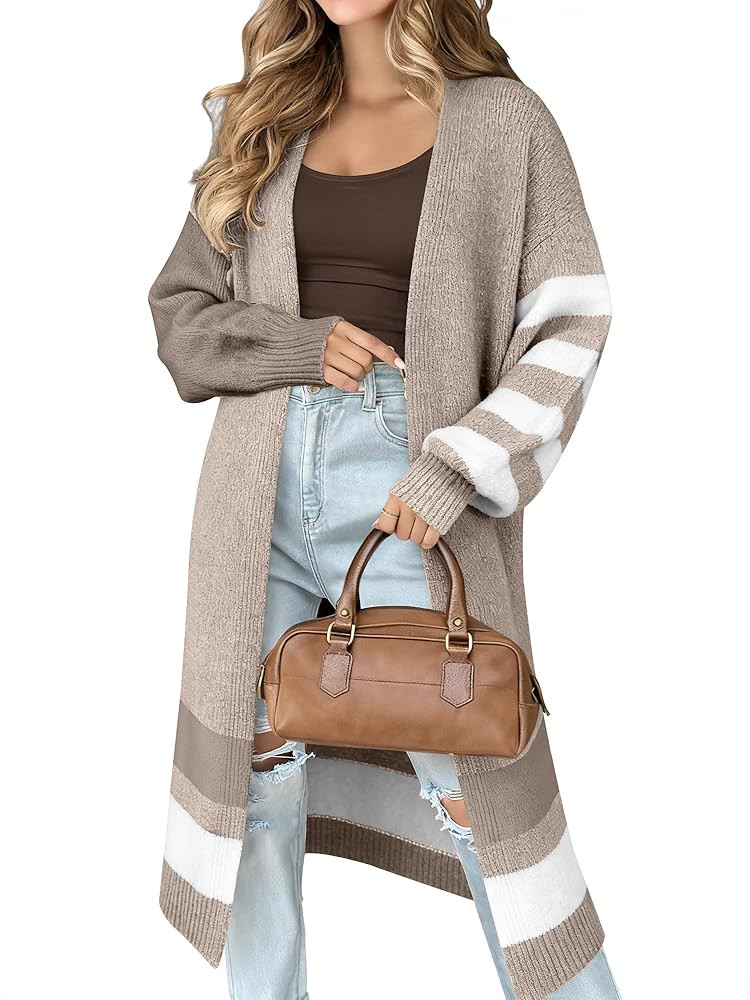 Caracilia Womens Oversized Long Cardigan Sweaters Color Block Open Front Duster Coat Knit Outwear... | Amazon (US)