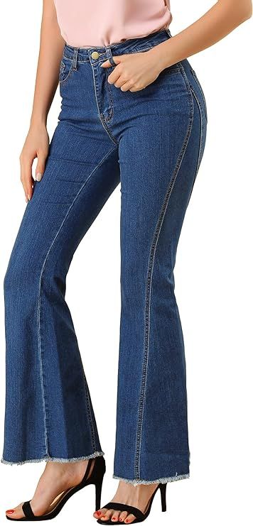 Allegra K Women's 70s Vintage Flare Jeans High Waist Stretch Denim Bell Bottoms Jeans | Amazon (US)