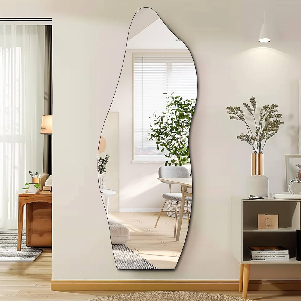 QDSSDECO Full Length Mirror 63"x24" Irregular Wall Mirror Wave Frameless for Living Room Bathroom... | Amazon (US)