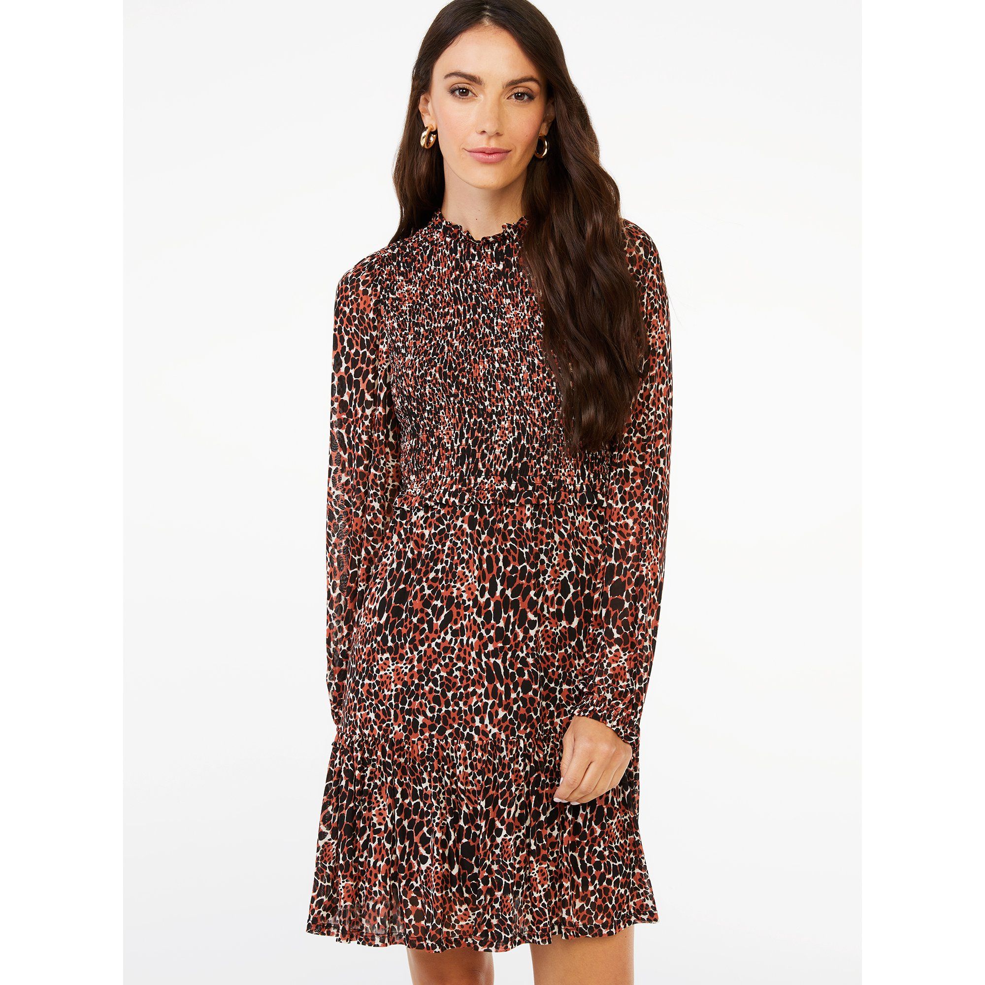 Scoop Women's Smocked Midi Dress with Long Sleeves | Walmart (US)