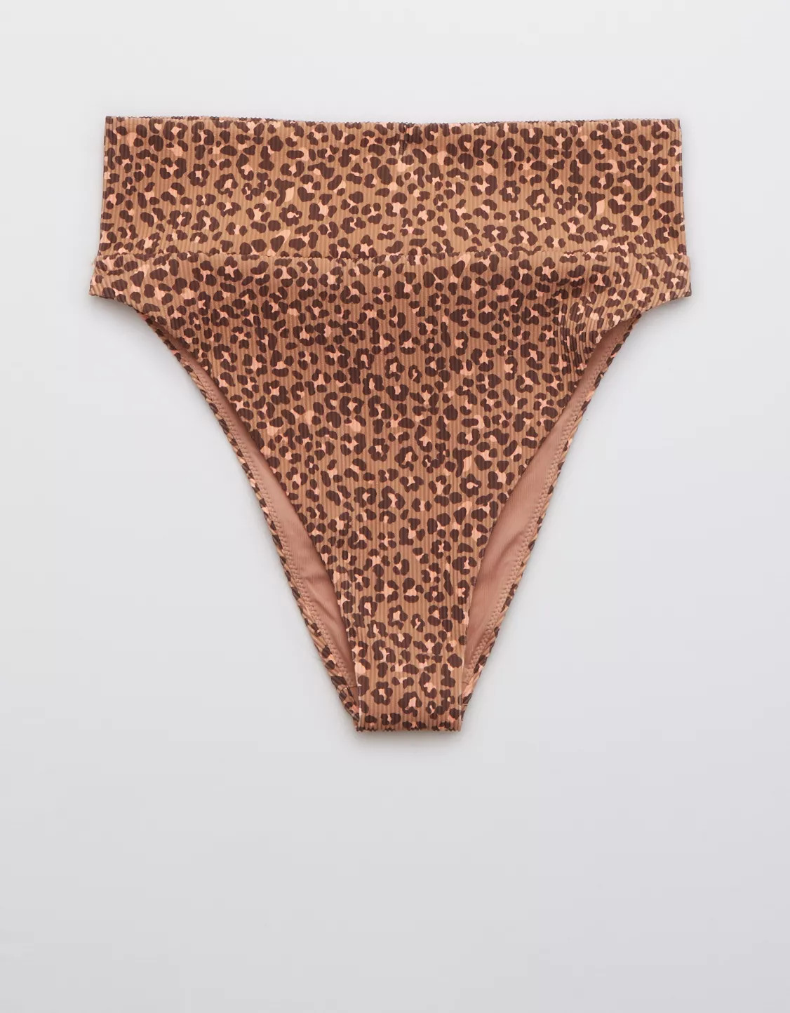 Aerie Ribbed Leopard High Cut Cheeky Bikini Bottom | American Eagle Outfitters (US & CA)