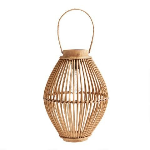 Large Natural Fiber Teardrop Solar LED Lantern | World Market