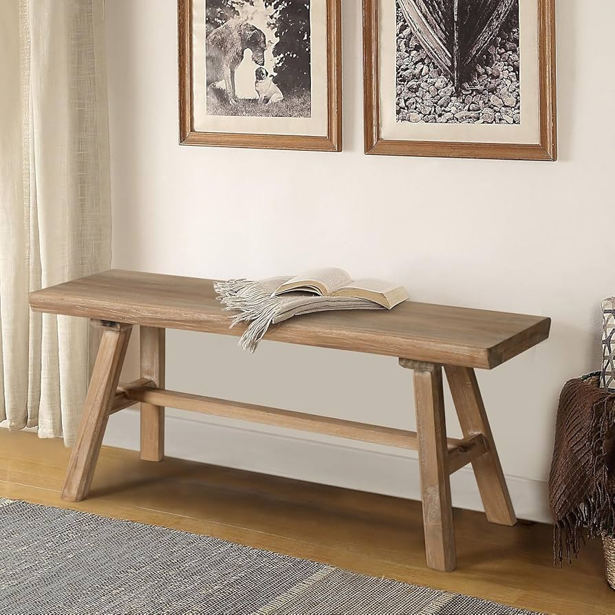 Wnutrees 39" Farmhouse Wood Bench, Rustic Solid Wood Dining Room & Entryway Bench Seat for Indoor... | Amazon (US)
