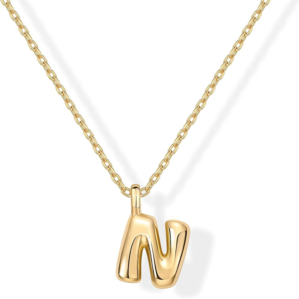 PAVOI 14K Gold Plated Dainty Chunky Bubble Initial Letter Pendant Necklace for Women | Alphabet L... | Amazon (US)