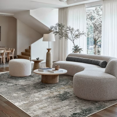 ABYNOW Modern Abstract Beige Gray Low-Pile Washable 8x10 Area Rug | Target