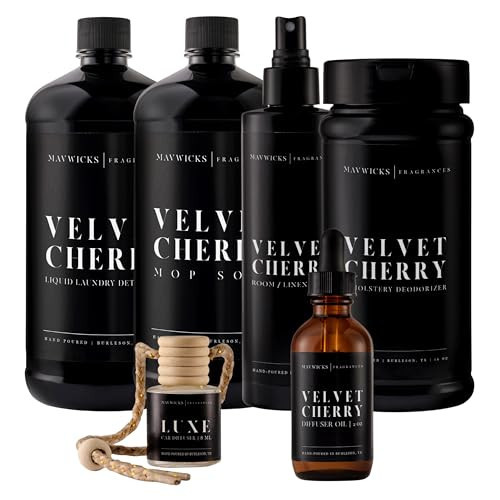 Mavwicks Fragrances - Lovers Bundle – 6-Piece Set | Velvet Cherry | Laundry Detergent 32oz, Mop Soap 32oz, Linen & Room Spray 8oz, Diffuser Oil 2oz, Upholstery Deodorizer 16oz & Car Diffuser | Amazon (US)