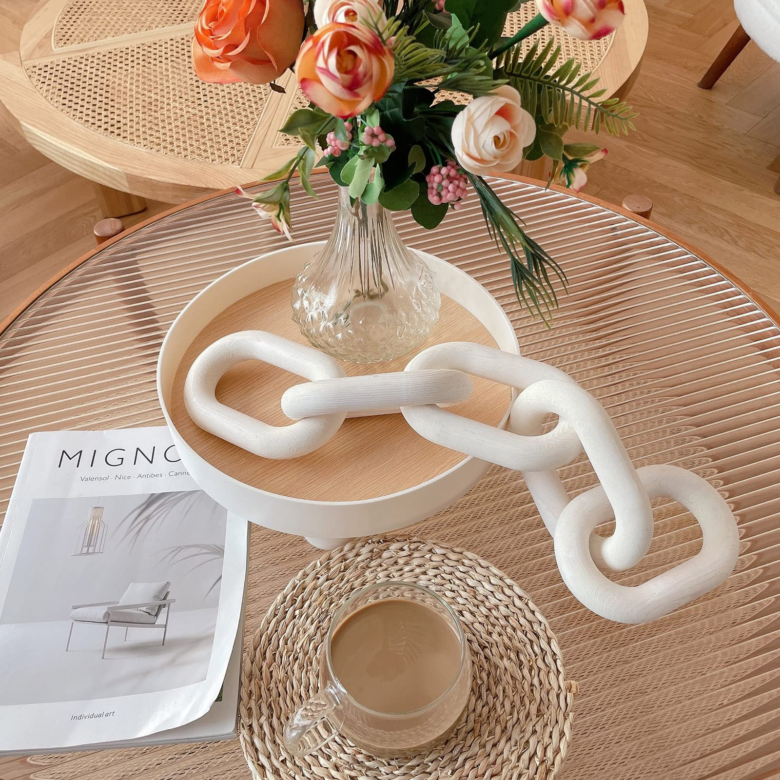 HMASYO White Wood Chain Link Decor, 5-Link Wooden Decorative Chain Home Decor Accents, Coffee Tab... | Amazon (US)