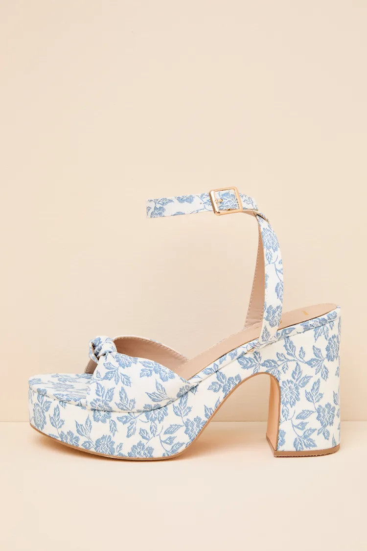 Rosamond White Floral Knotted Platform High Heel Sandals | Lulus