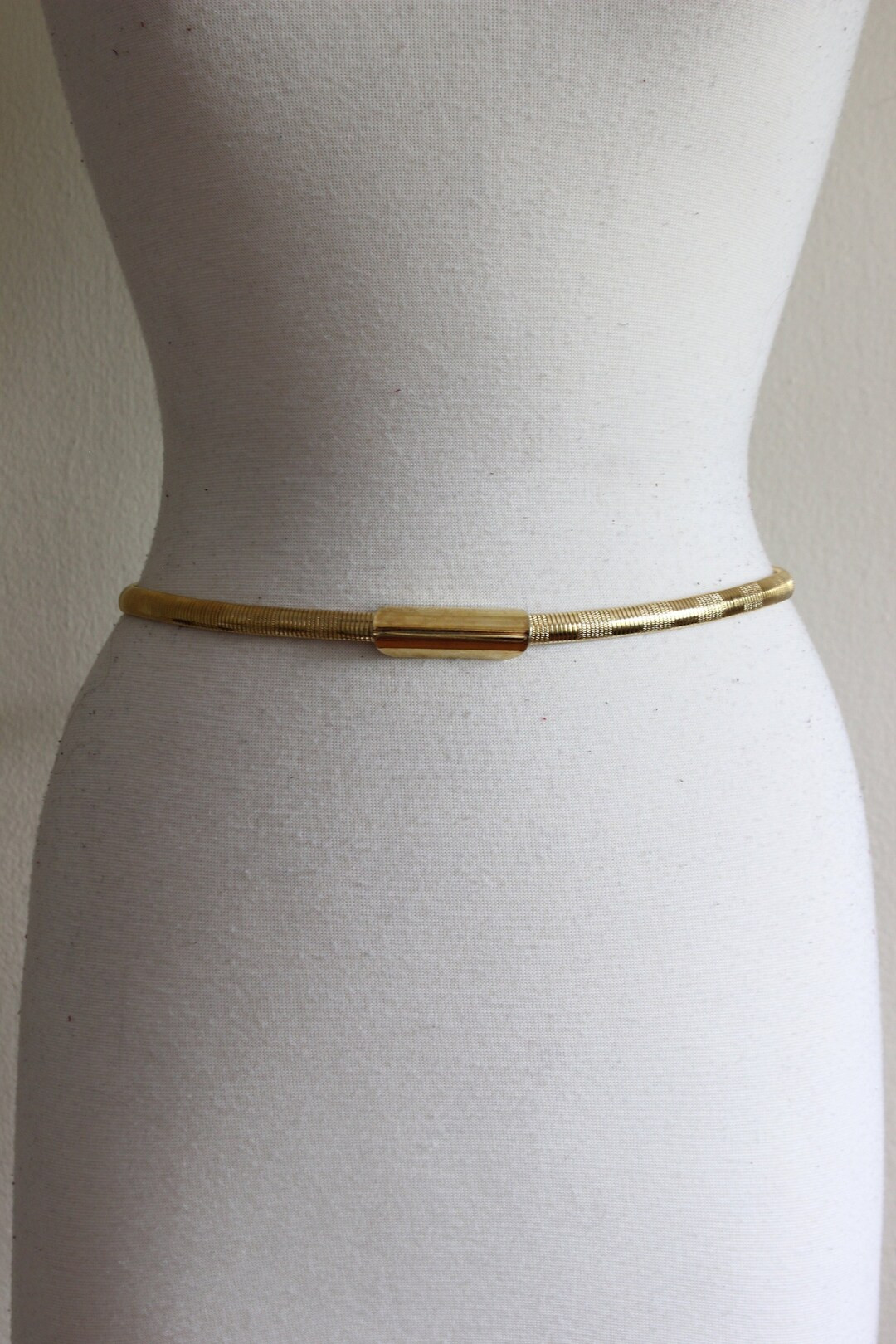 Vintage Gold Tone Metal Stretchy Skinny Belt | Etsy (US)