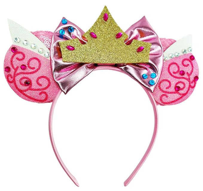 Mouse Ears Headbands With Shiny Sequins Diamond & Crown Decoration, for Girls Sleeping Beauty Ser... | Amazon (US)