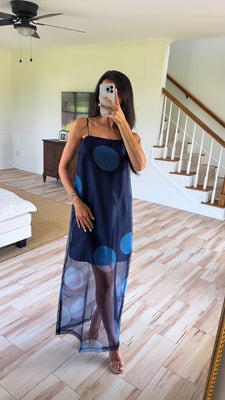 Inside Out Boutique Polka Dot Sheer Dress-Navy - Polka Dot Sheer Dress-Navy | Shop.app