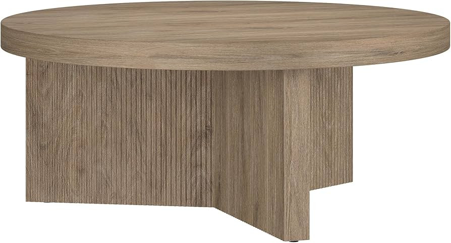 Henn&Hart 36" Fluted Round Wood Pedestal Low-Profile Coffee Table for Living Room, Family Room, o... | Amazon (US)
