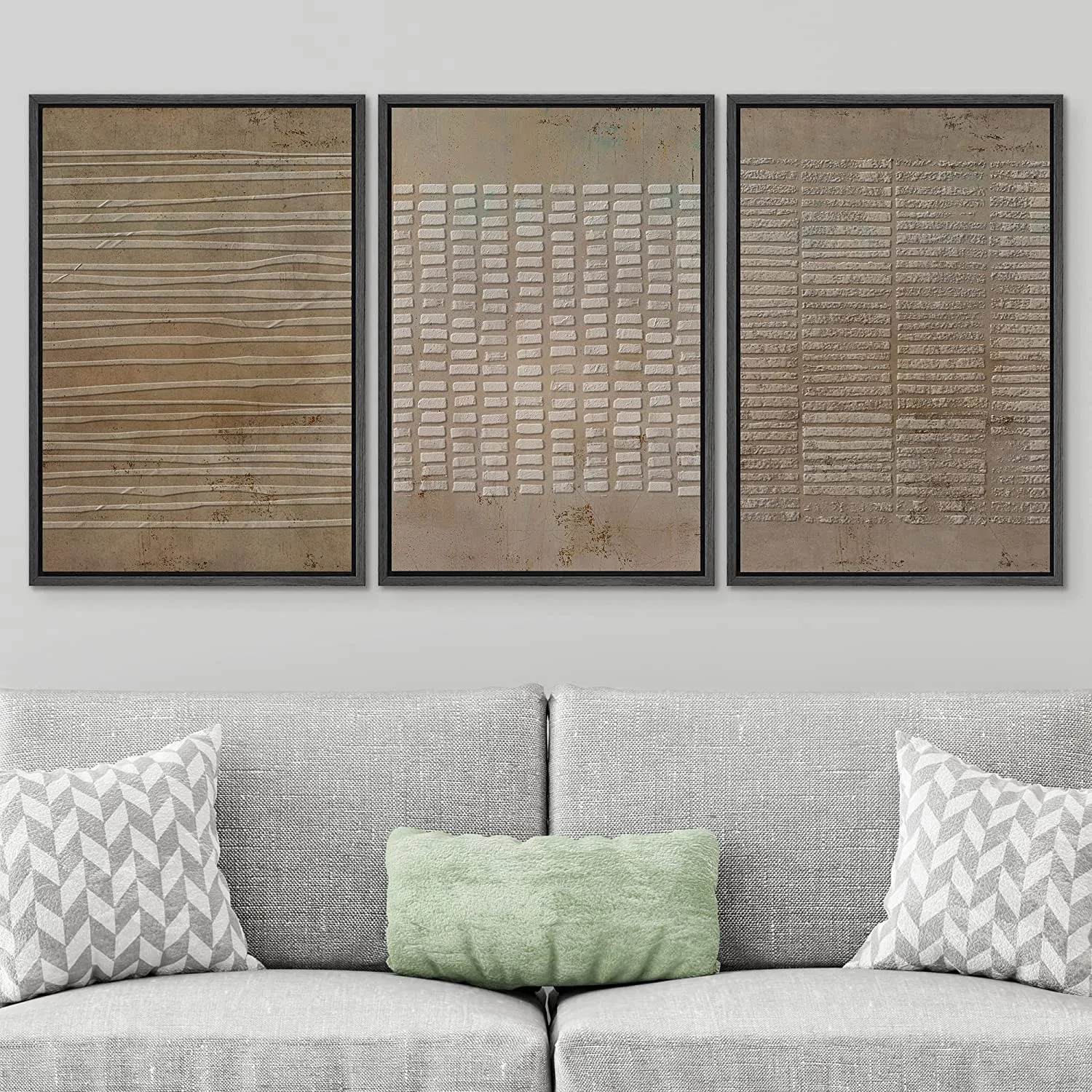 Geometric Line No Texture Print - Grunge Geometric Brown Line Art Abstract Neutral Framed Canvas ... | Wayfair North America