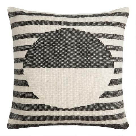 Black And Ivory Stripe Sol Indoor Outdoor Throw Pillow | World Market
