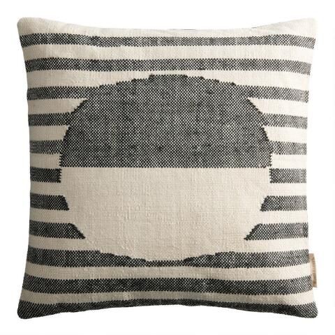 Black And Ivory Stripe Sol Indoor Outdoor Throw Pillow | World Market