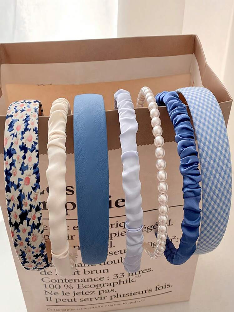 7pcs Girls' Simple Floral Sponge & Pearl Headbands Accessory Set, For Christmas | SHEIN