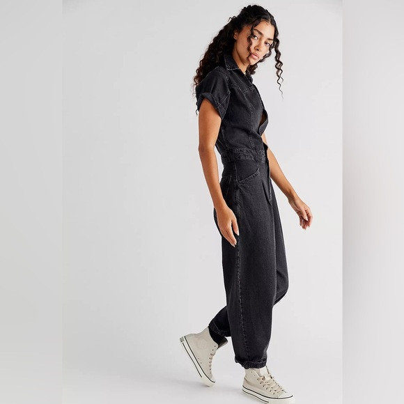 FREE PEOPLE Iron Black Denim MARLA Coverall Jumpsuit NWT XS | Poshmark