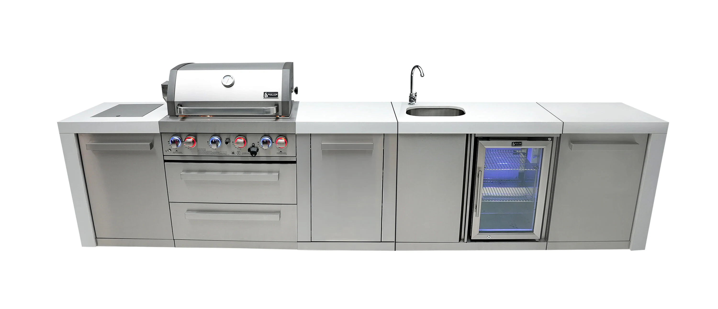 Mont Alpi 400 Deluxe XL Series 145-in W White / Stainless Steel Grill island Modular Outdoor Kitchen 6 -Burners 4 -Doors 2 -Drawer | MAI400-DBEV-EXC | Lowe's