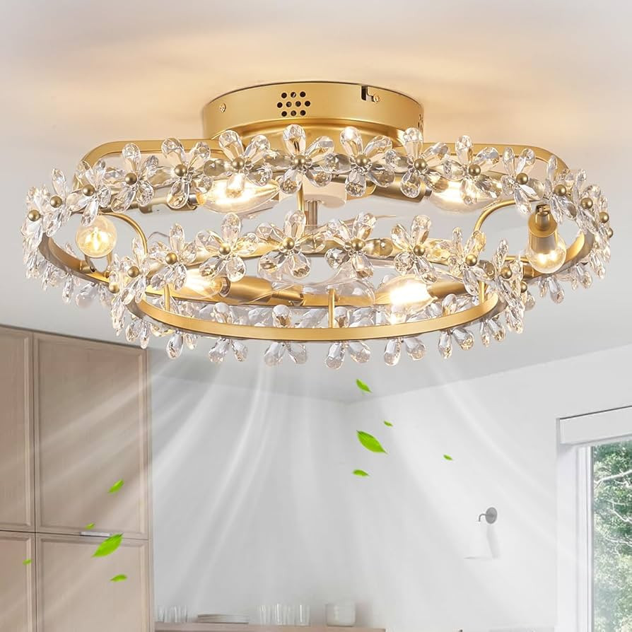 20" Chandelier Fan Bladeless Ceiling Fan with Light, Boho Fandelier Caged Ceiling Fans with Light... | Amazon (US)