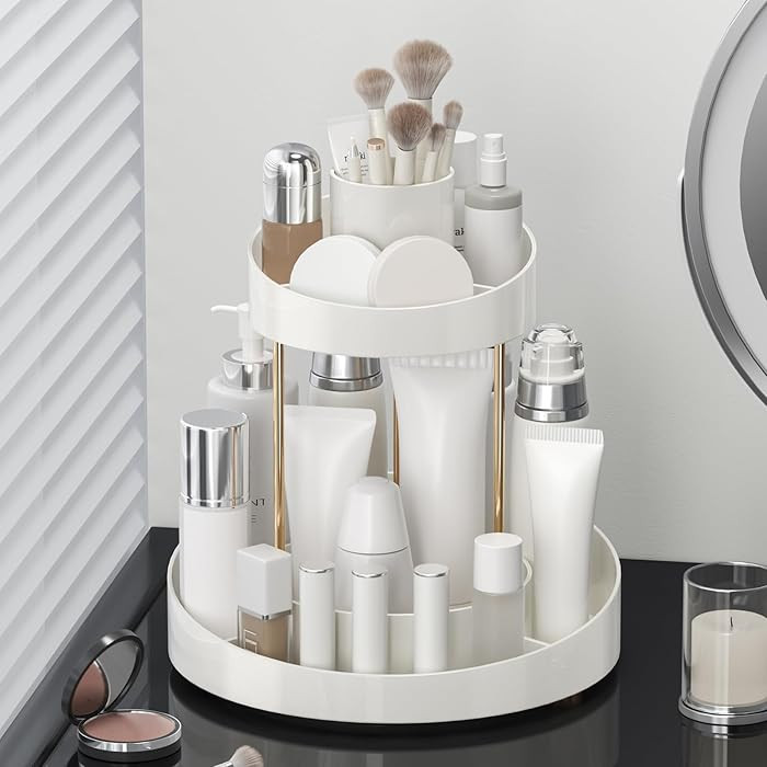 2 tier Makeup Organizer Countertop,360 Rotating Makeup Organizer for Skincare, Lipstick and Perfu... | Amazon (US)
