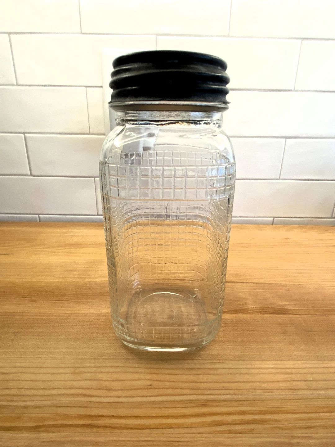 Vintage Waffle Grid Glass Canister Jar W/zinc Lid Owens Illinois Glass Jar, 1 Quart Square Hoosie... | Etsy (US)