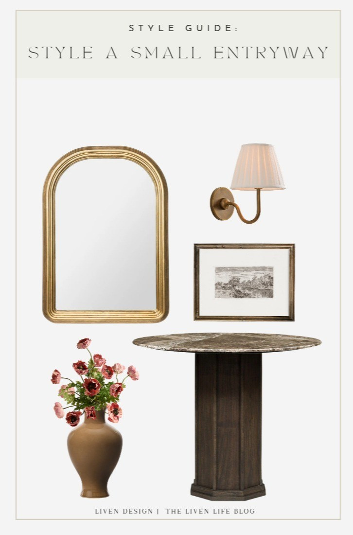 Small entryway. Console styling. Arch brass gold mirror. Marble pedestal table. Shade brass sconce. Tree sketch art. Ceramic vase. 

#LTKHome #LTKSaleAlert #LTKSeasonal
