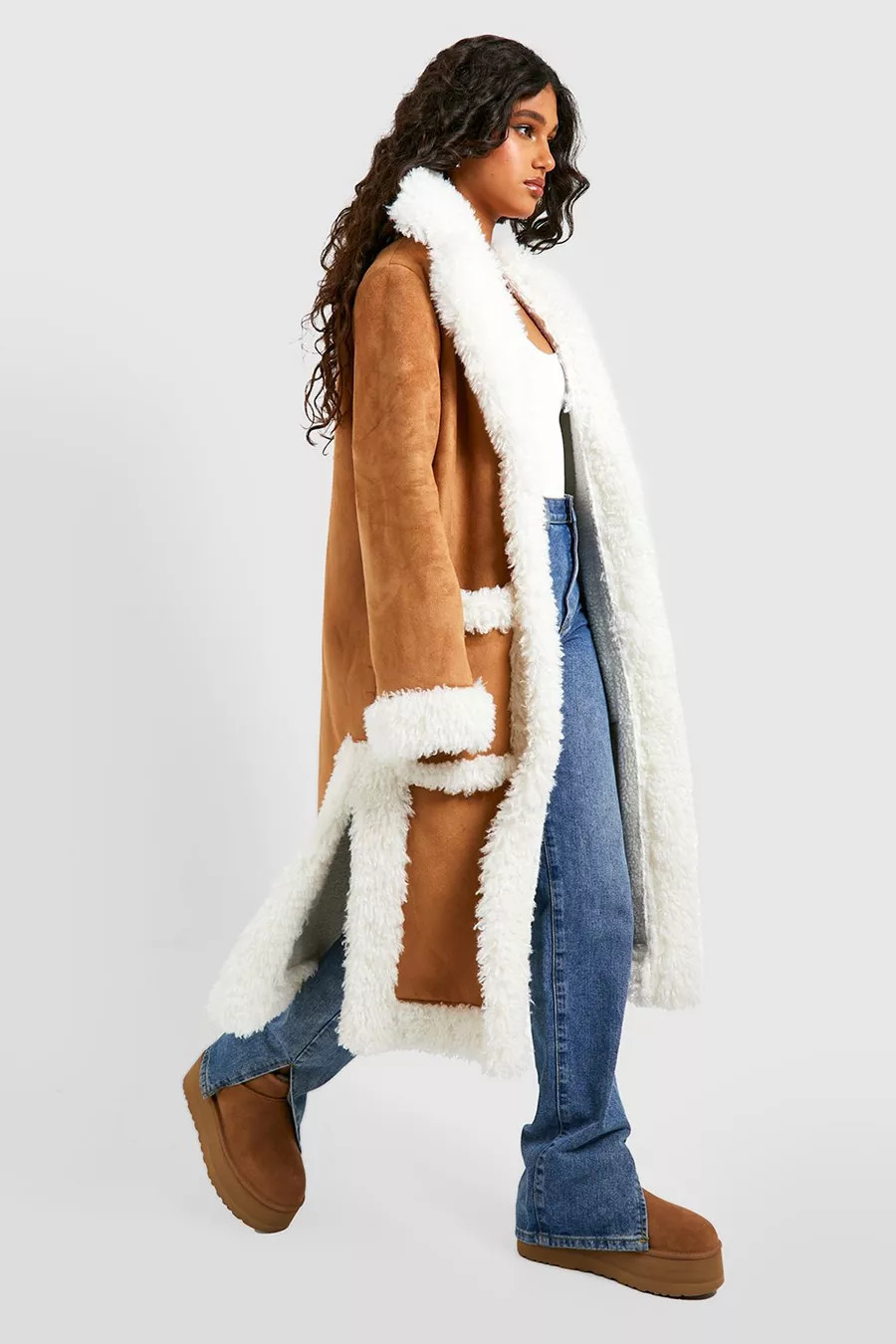 Faux Fur Trim Suedette Coat | boohoo (US & Canada)