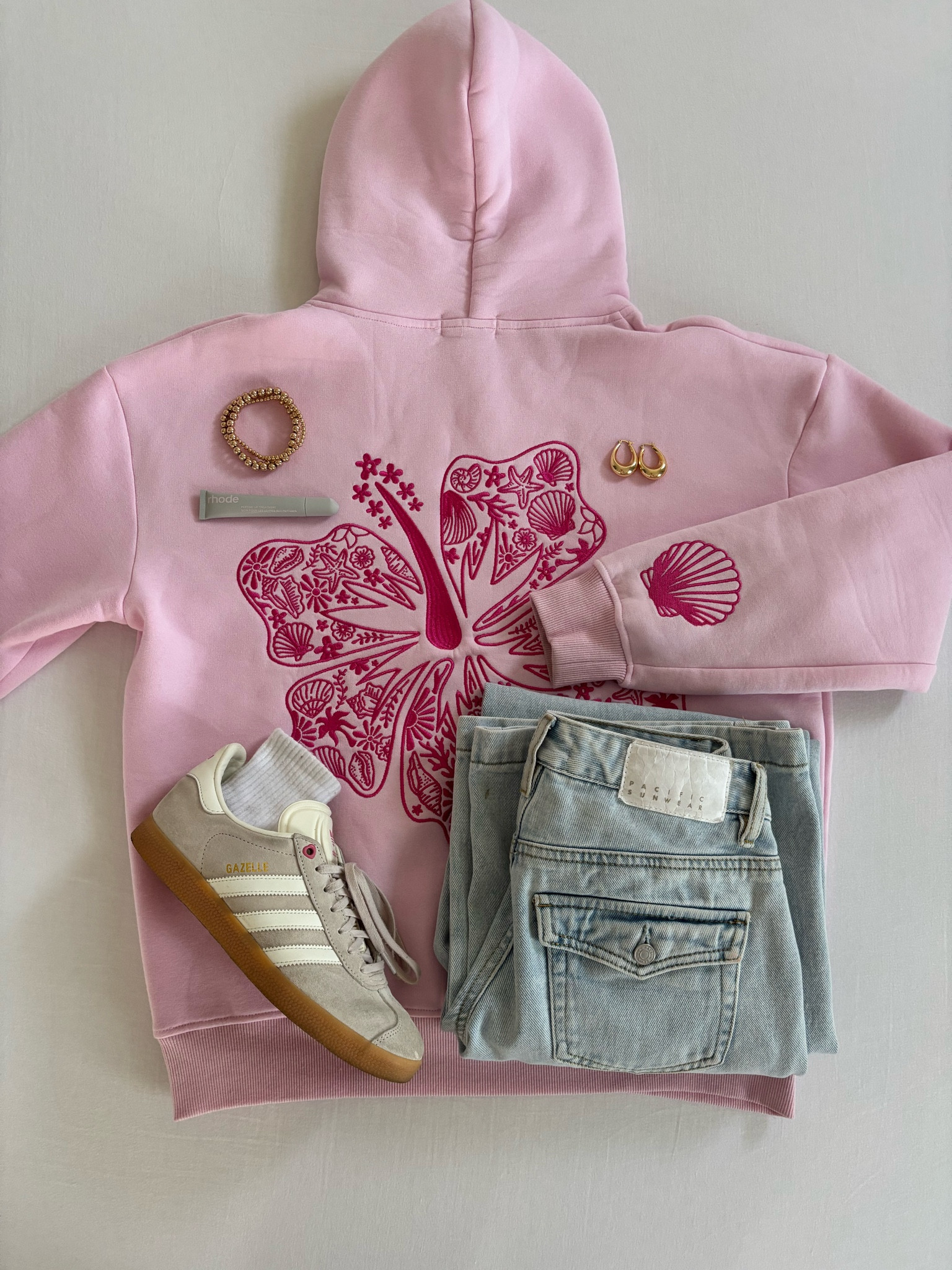 Hoodie is from Pink Palm Puff