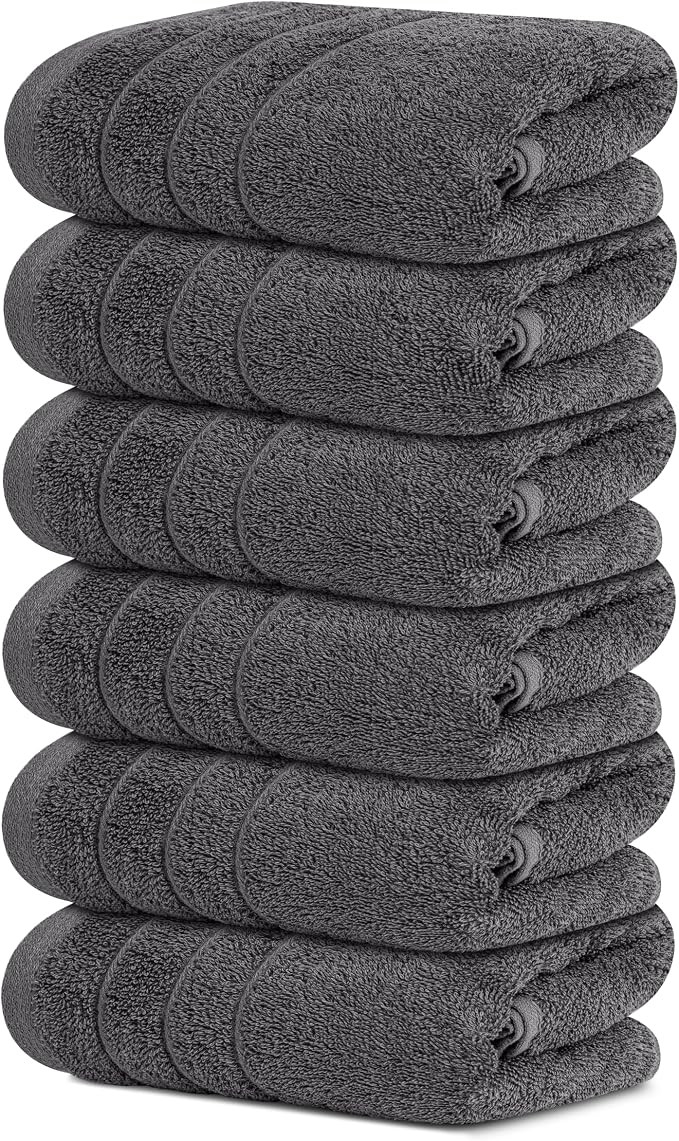 6 Piece Hand Towels Set 16 x 28 Inches, Dark Grey | 100% Cotton, Lighter Weight, Quick to Dry, 16... | Amazon (US)