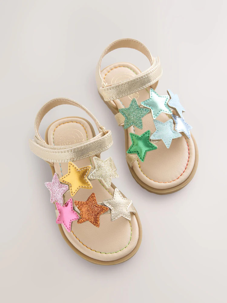 Little Bird by Jools Oliver Gold Metallic Rainbow Star Sandals | Next US