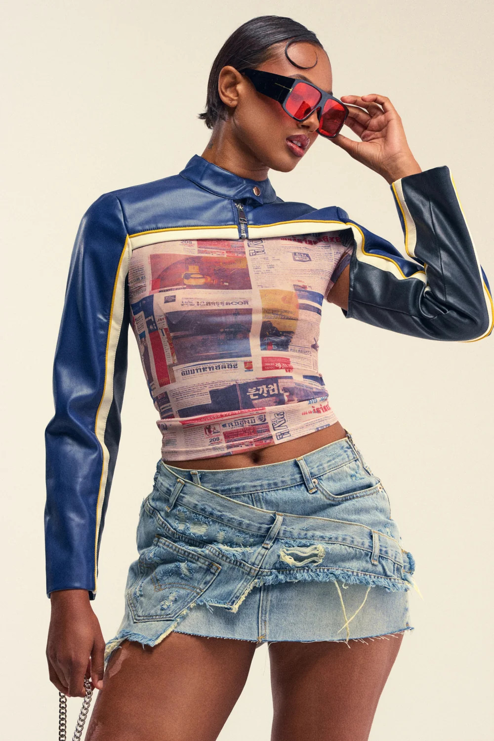 Navy Faux Leather Bolero Cropped Jacket | AKIRA | AKIRA