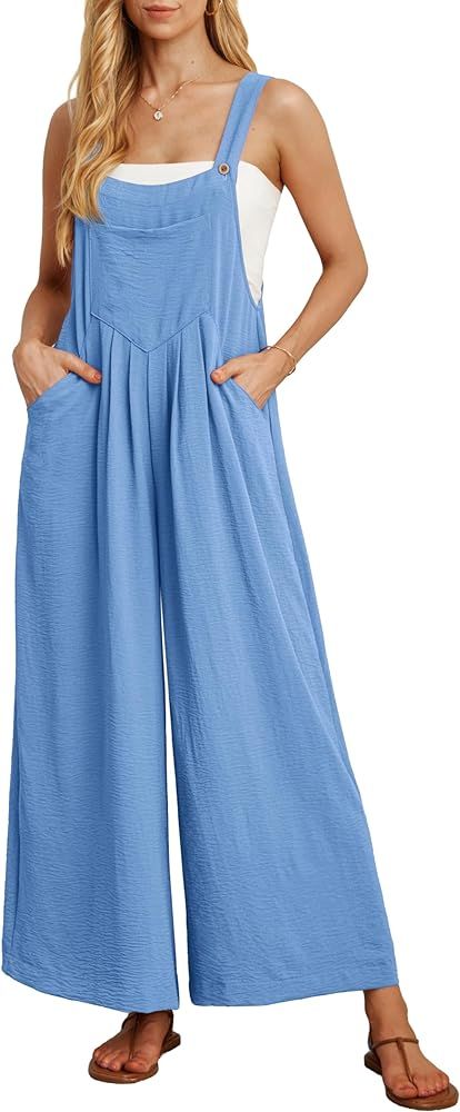 IWOLLENCE Women's Wide Leg Overalls Jumpsuit with Pockets Casual Loose Sleeveless Adjustable Stra... | Amazon (US)