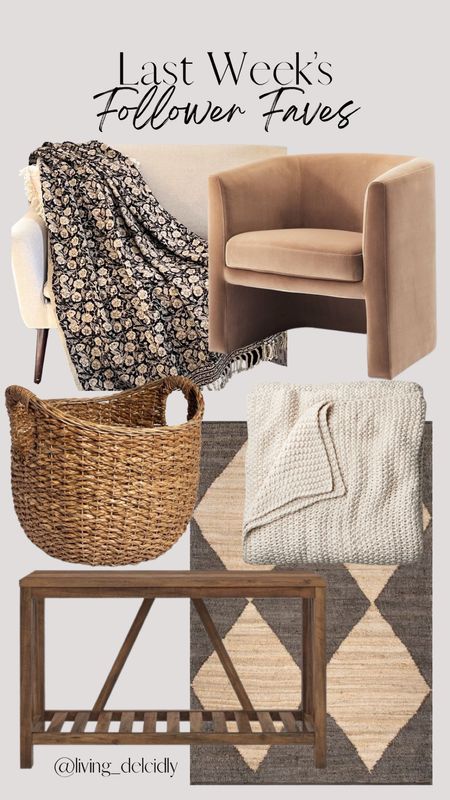 Last week’s follower favorites✨

Vintage Throw | Barrel Chair | Woven Basket | Knit Bed Blanket | Jute Rug | Console Table | Counter Stool

#LTKhome