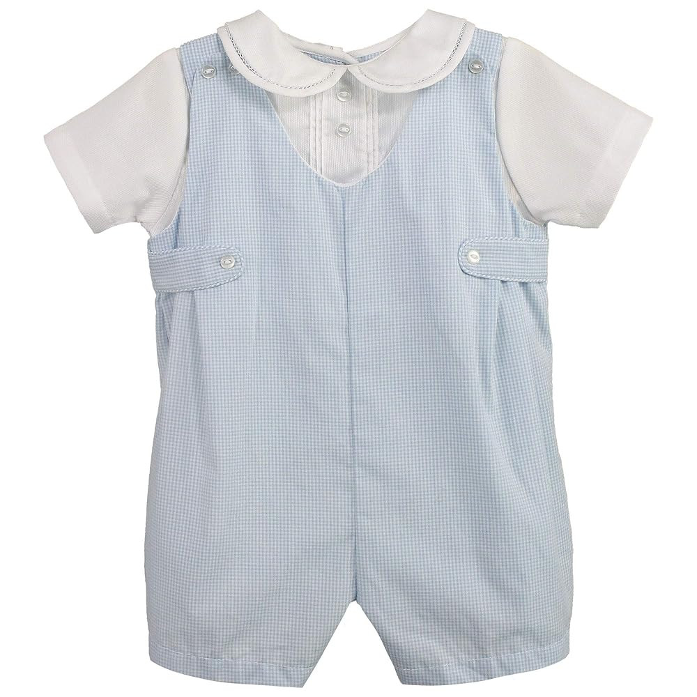 Baby Boys' Side Tab Pintuck Gingham Romper, Blue | Amazon (US)