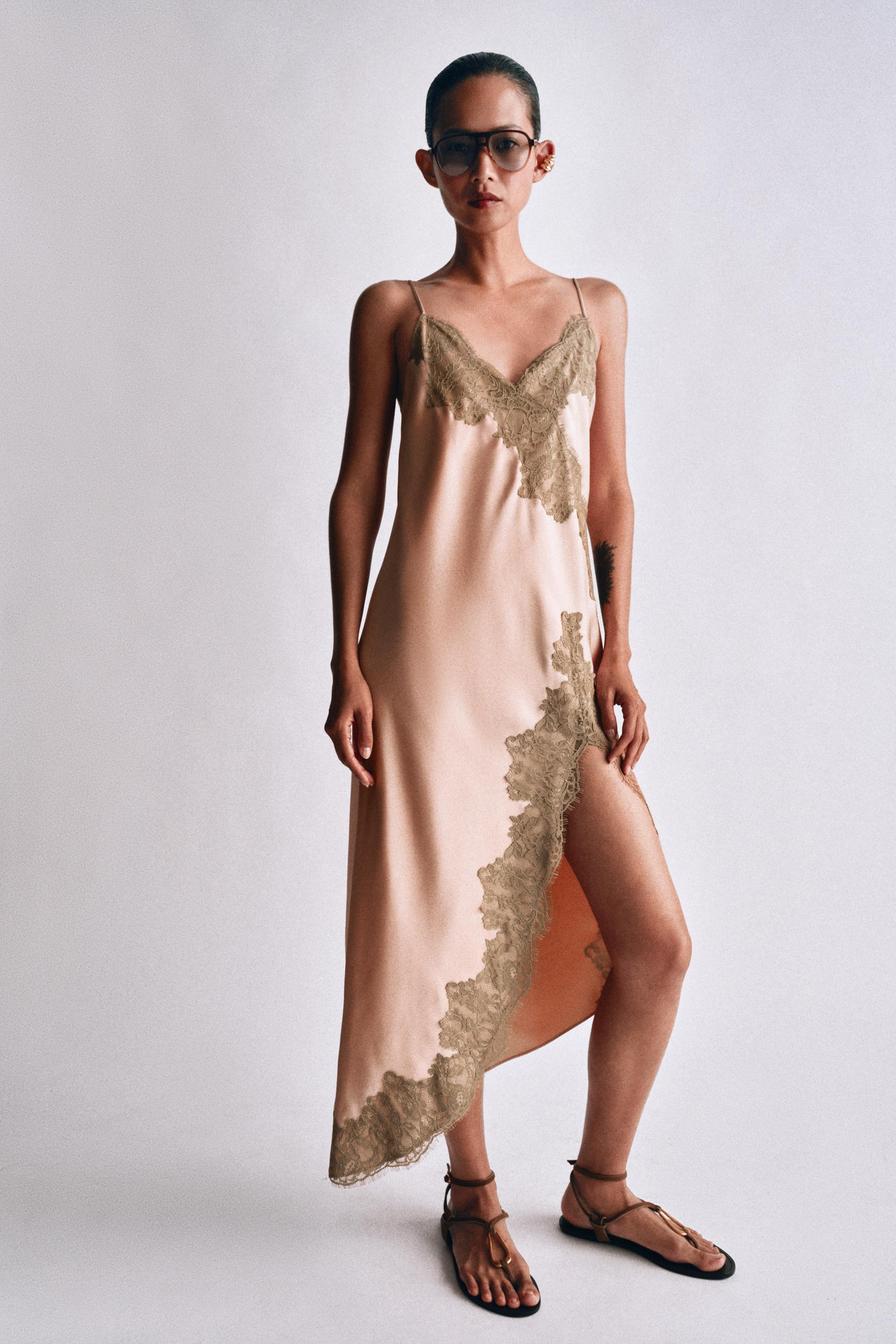ZW COLLECTION SATIN LACE DRESS | Zara US