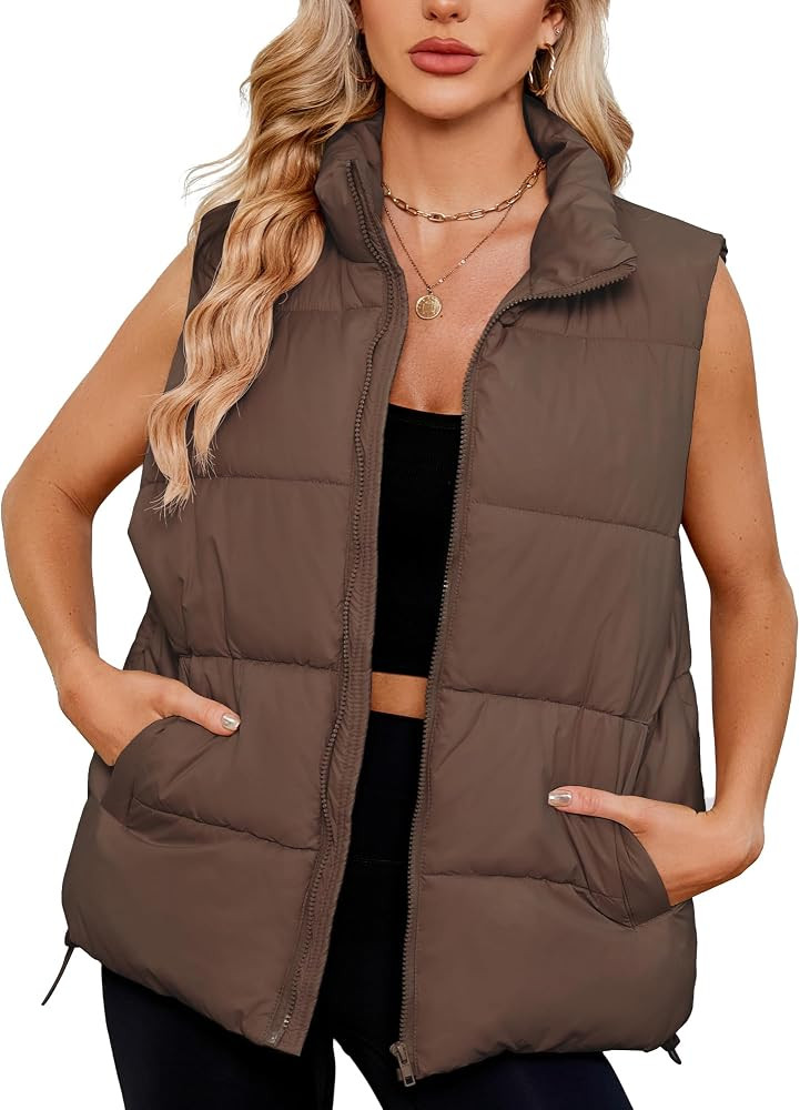American Trends Womens Puffer Vest Sleeveless Puffy Vests for Women Collar Jacket Zipper Coat wit... | Amazon (US)