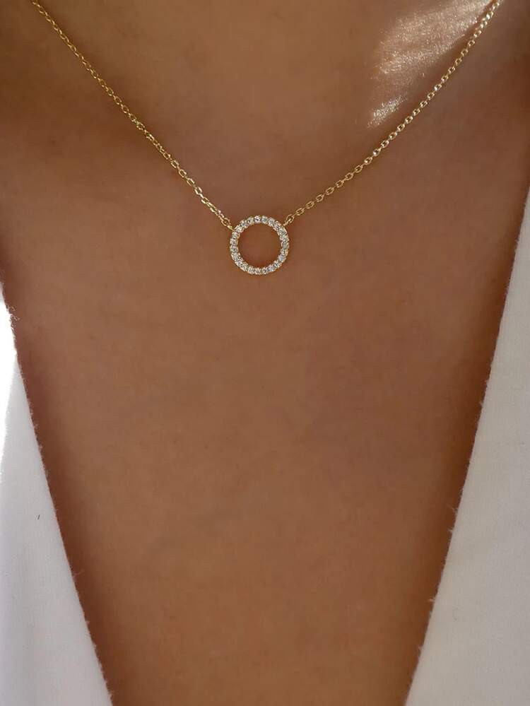Rhinestone Round Charm Necklace | SHEIN