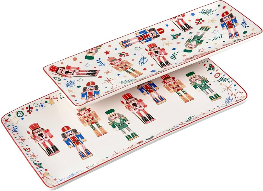 Bico Christmas Soldier Ceramic 14 inch Rectangular Serving Platter, Set of 2, for Serving Salad, ... | Amazon (US)