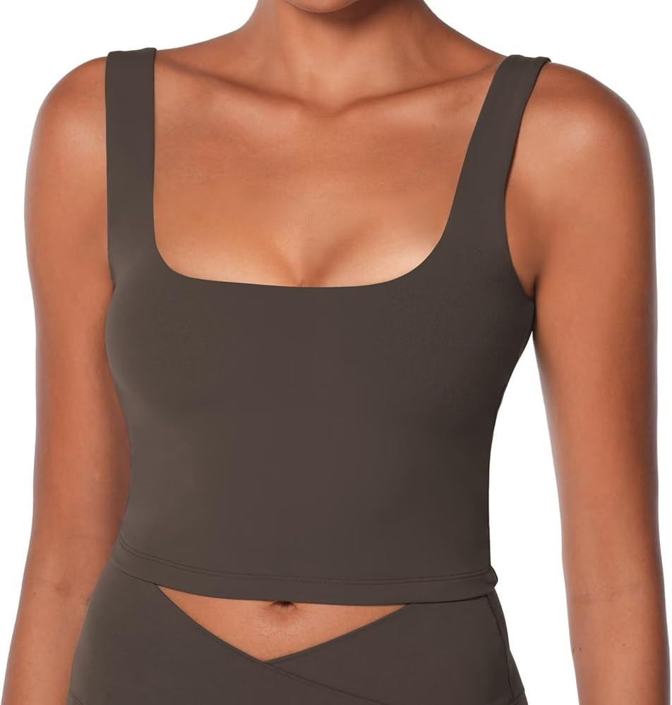 Sunzel Women's Double Lined Tank Top, Sleeveless Square Neck Crop Top, Yoga & Fitness Fitted Work... | Amazon (US)