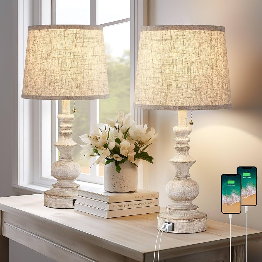 Drawealth Table Lamps for Bedrooms Set of 2 Farmhouse Bedside Lamps for Nightstand with USB Charg... | Amazon (US)