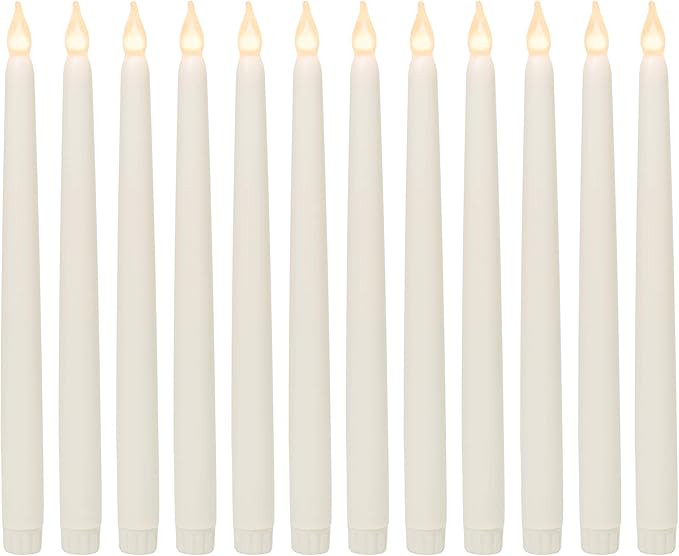 WYZworks Set of 12, 11" LED Ivory Wax Taper Flickering Flameless Candles Lights, Battery Operated... | Amazon (US)