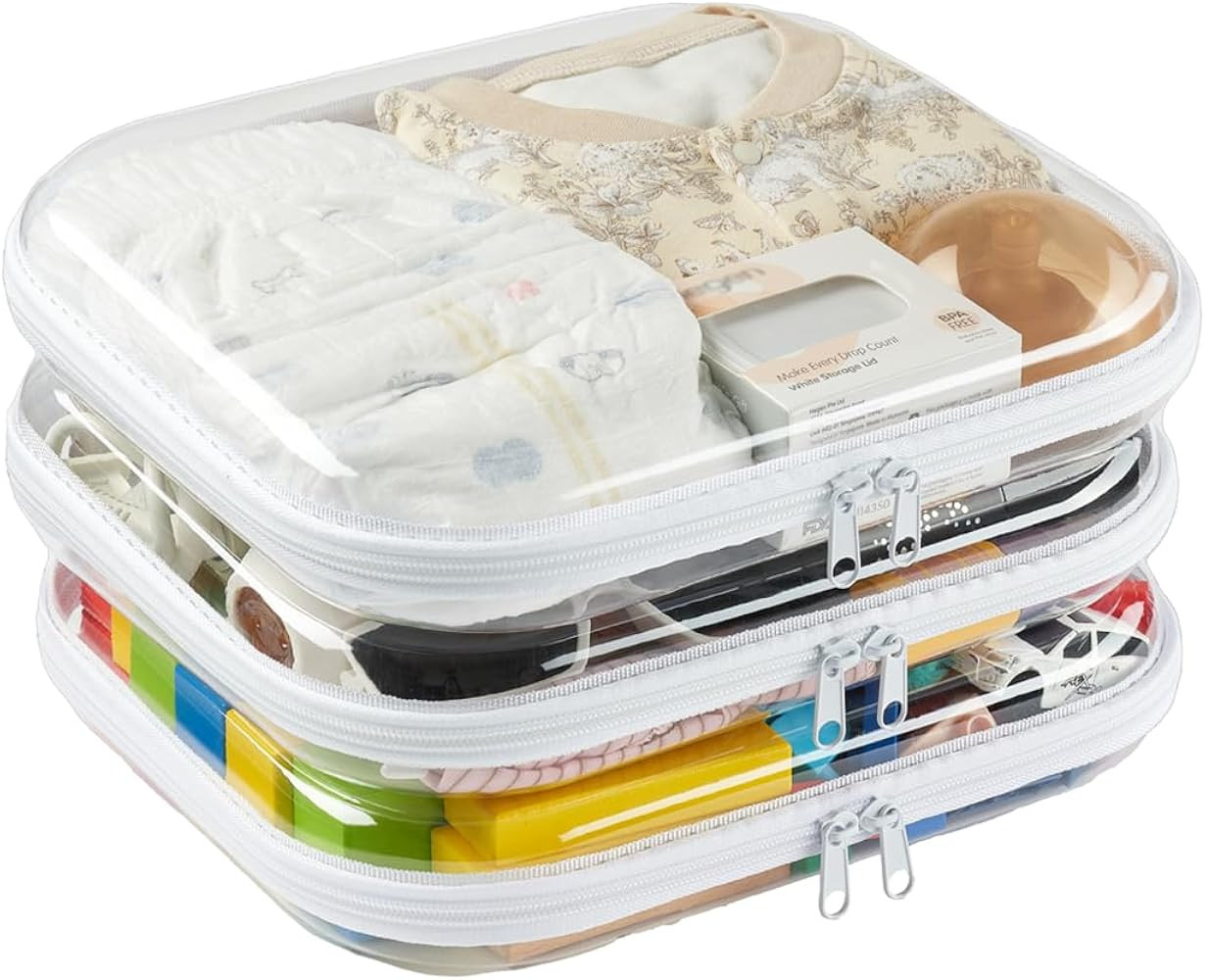 3-Pack Large Clear Hard Shell Zipper Case, Diaper Bag Organizer Pouches, Pencil Case & Makeup Bag... | Amazon (US)