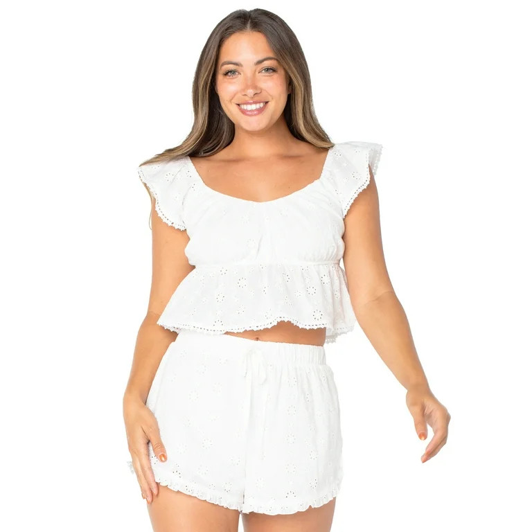 Celebrity Pink Juniors Eyelet Flutter Sleeve Top | Walmart (US)