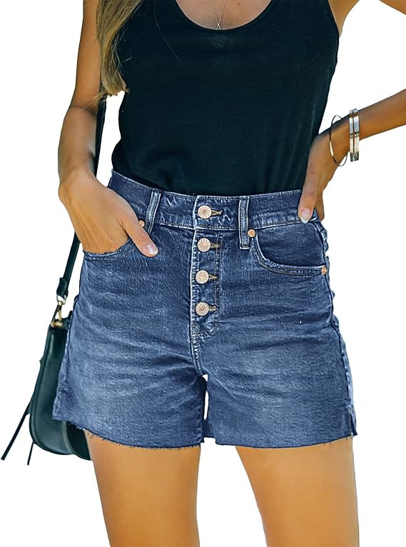 luvamia Women's Casual Ripped Denim Shorts High Rise Distressed Rolled Hem Jeans Shorts | Amazon (US)