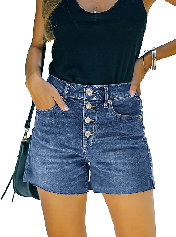 luvamia Women's Casual Ripped Denim Shorts High Rise Distressed Rolled Hem Jeans Shorts | Amazon (US)