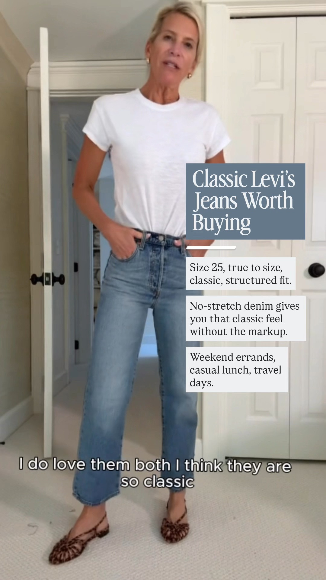 These Levi’s are size 25, true to size, and made from structured no-stretch denim. They’re about half the price of some of my pricier pairs.

Perfect for errands, lunch, travel, and everyday wear.

👩‍💻 LTK PRO TIPS
❤️ Heart = Support my posts ;-)
🔖 Save = Get sale & restock alerts for the things you love!
📋 Lists = Keep favorites organized (List ideas: Christmas, Birthdays, and Vacations!)
📲 Share = Send lists and products to a friend (or your daughters like me).
💬 Comment = Ask me anything, and I’ll answer. ;-)