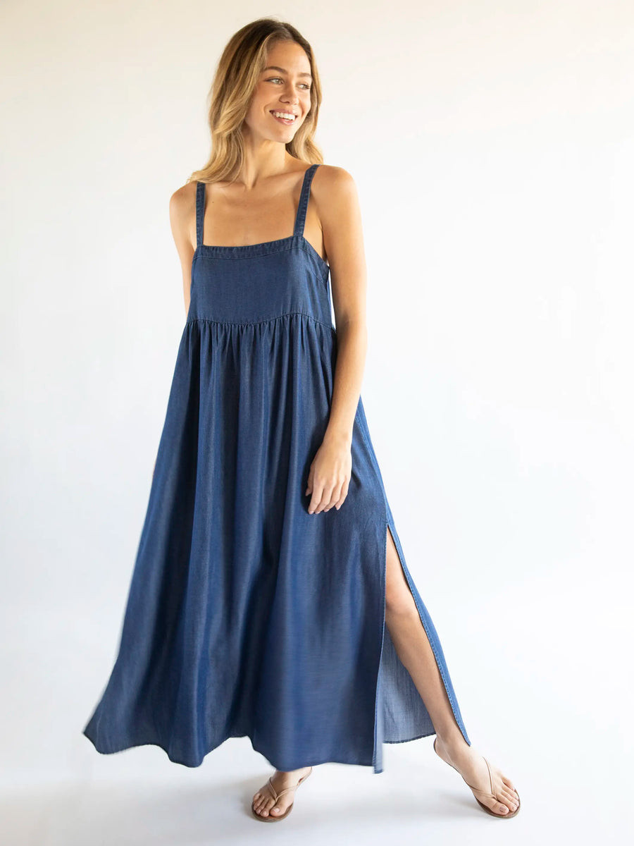 Patti Side Slit Maxi Dress - Denim Blue | Natural Life