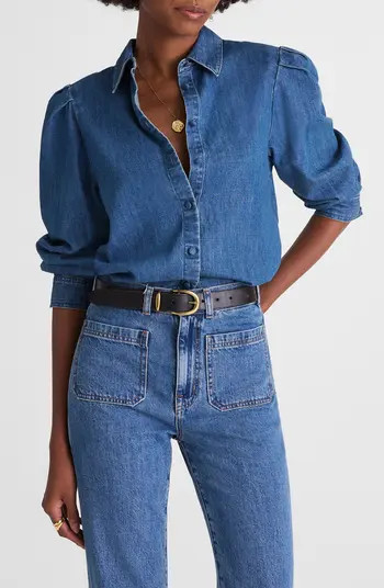 Puff Sleeve Denim Button-Up Shirt | Nordstrom