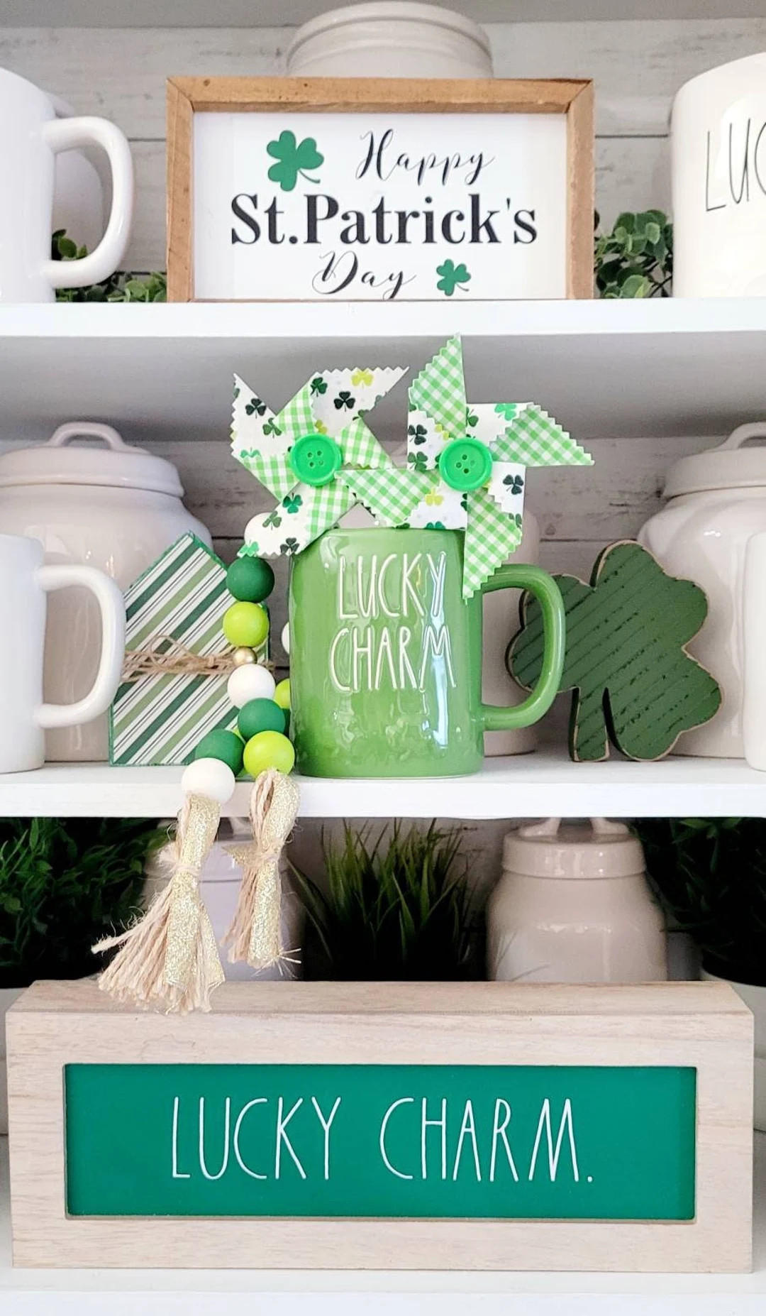 Bright Green Gingham Pinwheels, SET OF 2, Shamrock Decor, Pinwheels, St Patrick Decor, St. Patty'... | Etsy (US)