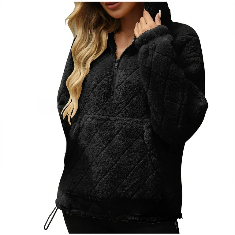 Women's Half Zip Pullover Hooded Plush Sweatshirt Casual Loose Fleece Hoodies Long Sleeve Warm So... | Walmart (US)